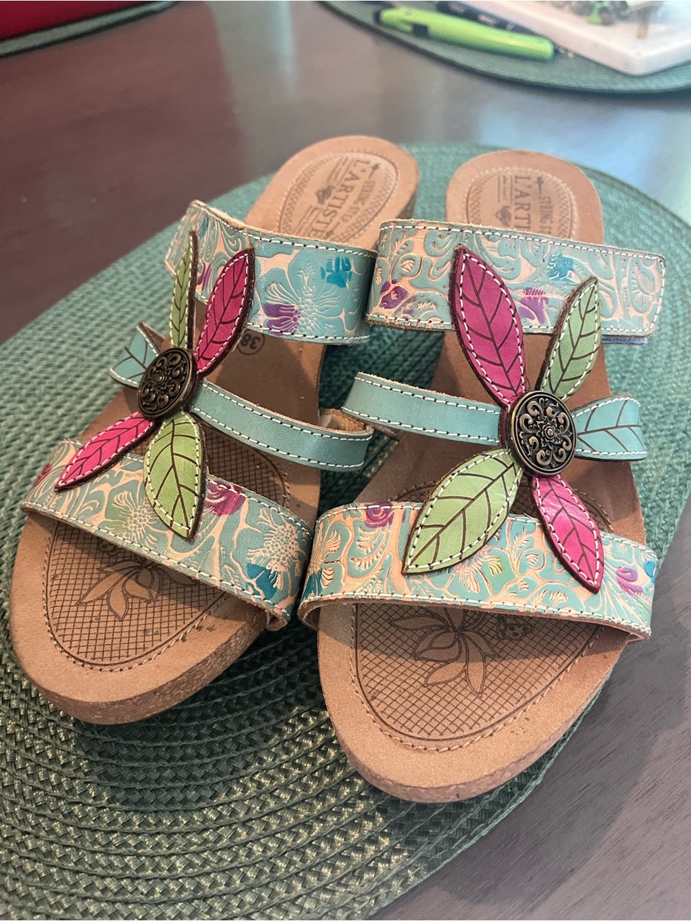 Spring Step Women's Denia Floral Flower Detail Sandal Size 38 US 7.5/8